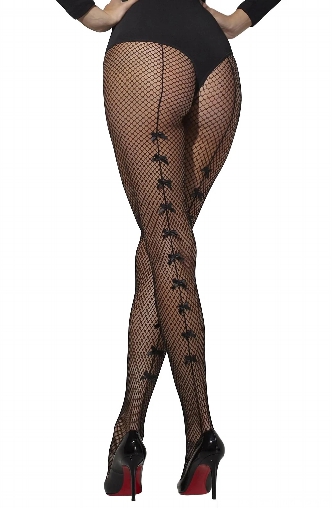 (image for) Fever Black Fishnet Tights with Back Seam and Satin Bows